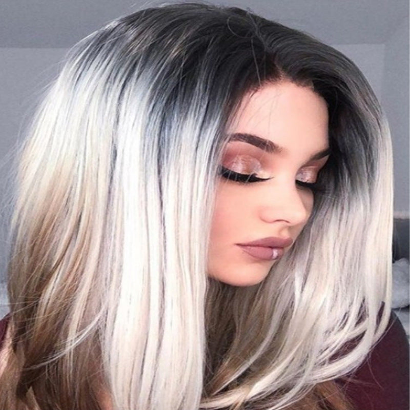 Three-color Gradient Mid-section Women's Wig Set Three-color Gradient Mid-section Women's Wig Set